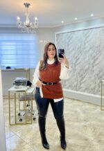 Conjunto Tais - Camisa E Colete Tricot Modal (acompanha Cinto) - Cores
