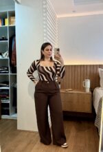 Body Laís estampado animal print manga longa